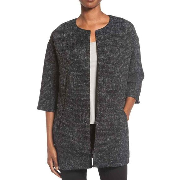 Eileen Fisher Briar Patch Black Wool open front Jacket Blazer - Picture 1 of 10